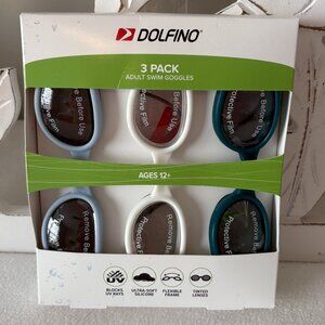 NIB - Dolfino 3-pack Adult Swim Goggles - Blue, White and Teal